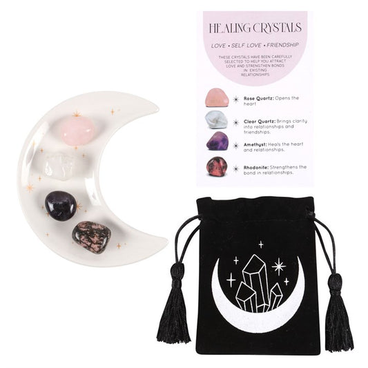 Healing Crystal Set with Moon Dish - Love